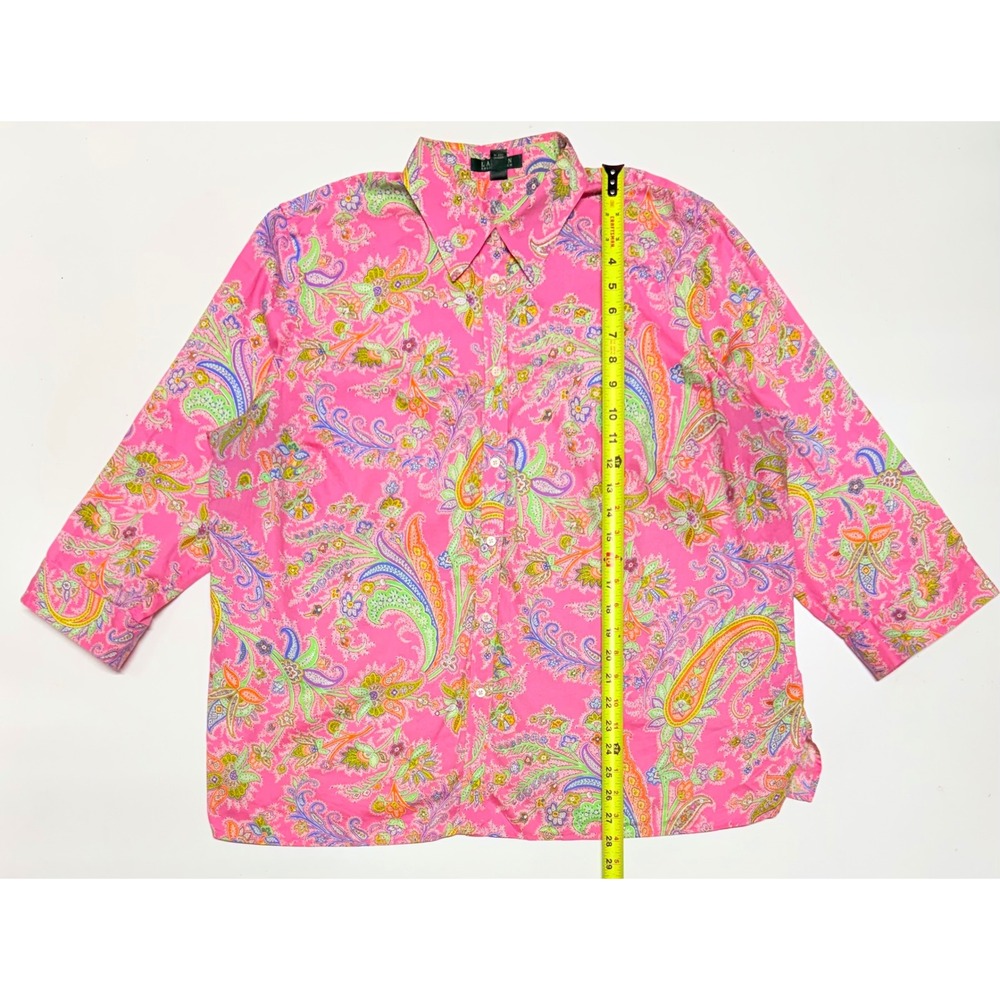 Lauren Ralph Lauren Pink Paisley Floral Cotton Button Down Shirt Womens 2X